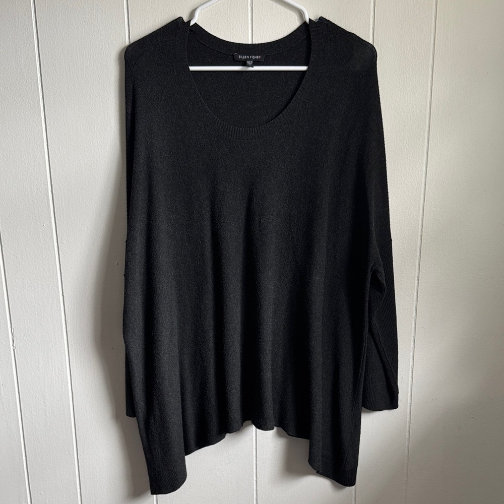 Eileen Fisher Black Relaxed Scoop-Neck Sweater